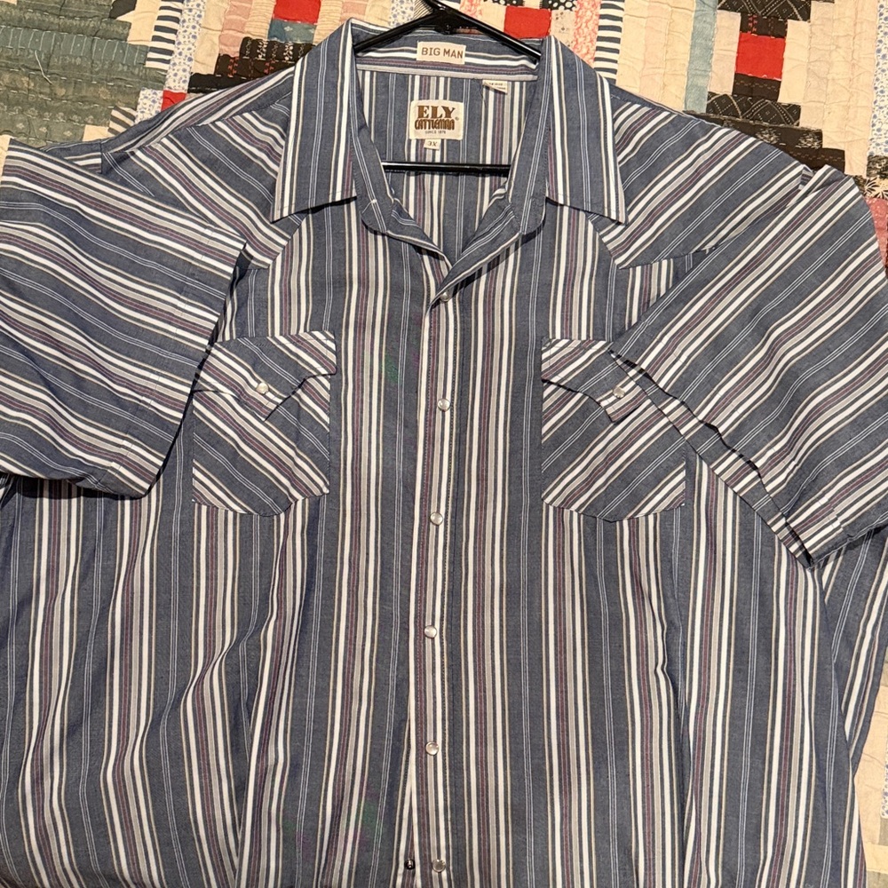 Ely Cattleman Navy and White Striped Casual Shirt